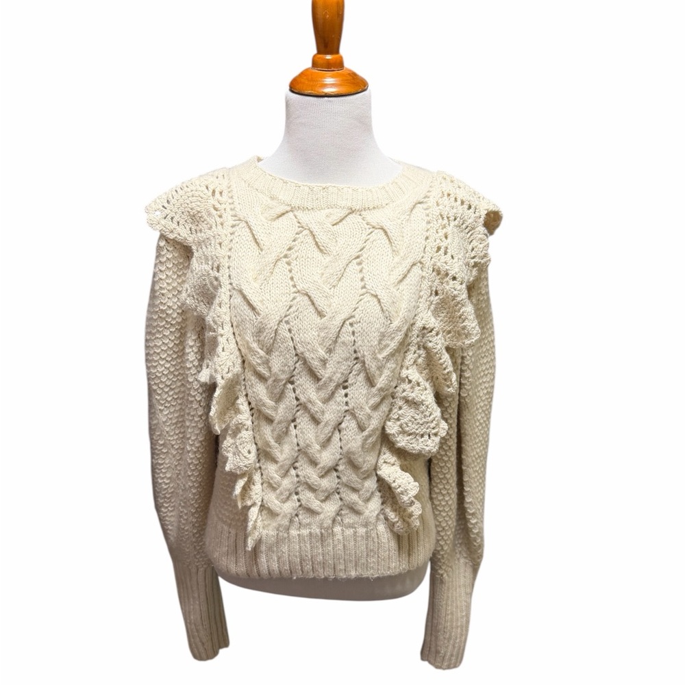 Ulla Johnson Cream Rowena Ruffle Sweater
